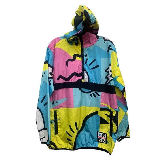 Reason Brand Peace Sign RELAX ANORAK Abstract Mesh Lined Windbreaker Men's L NEW - Picture 2 of 12